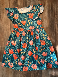 420 teal floral flutter dress